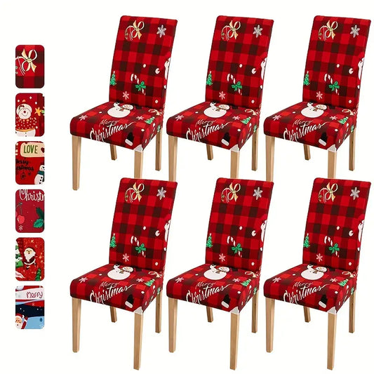 4-6PCS Fabric Christmas Chair Slipcovers - Festive Snowman Designs - Elastic, Decorative Covers for Dining Chairs, Hotel, Office, Banquets