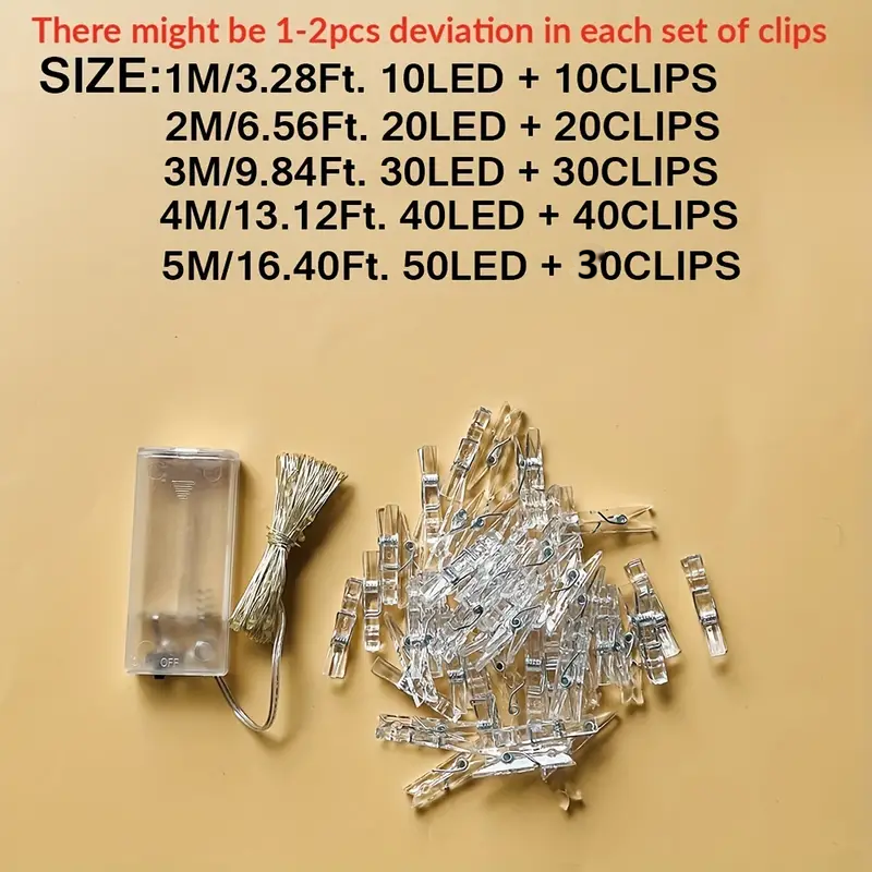 Photo Clips String Lights - Battery Operated String Lights with Clips(5M/16.40Ft)