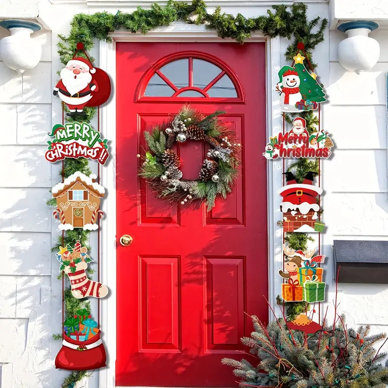 Merry Christmas Door Hanging Banner Set - 10-Piece Festive Home Décor Couplets