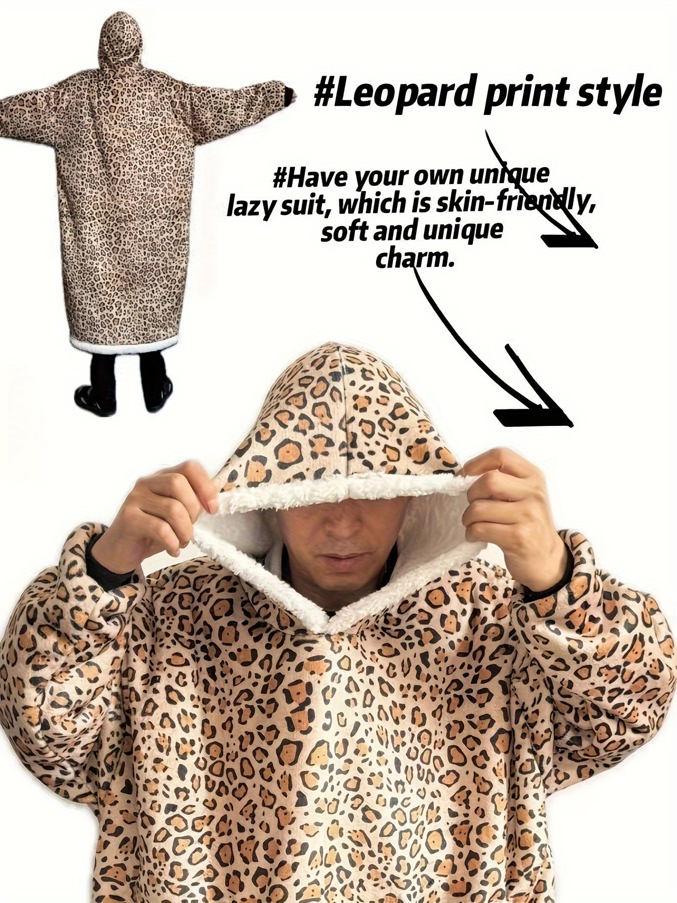 Leopard Print Flannel Hooded Winter Robe Set