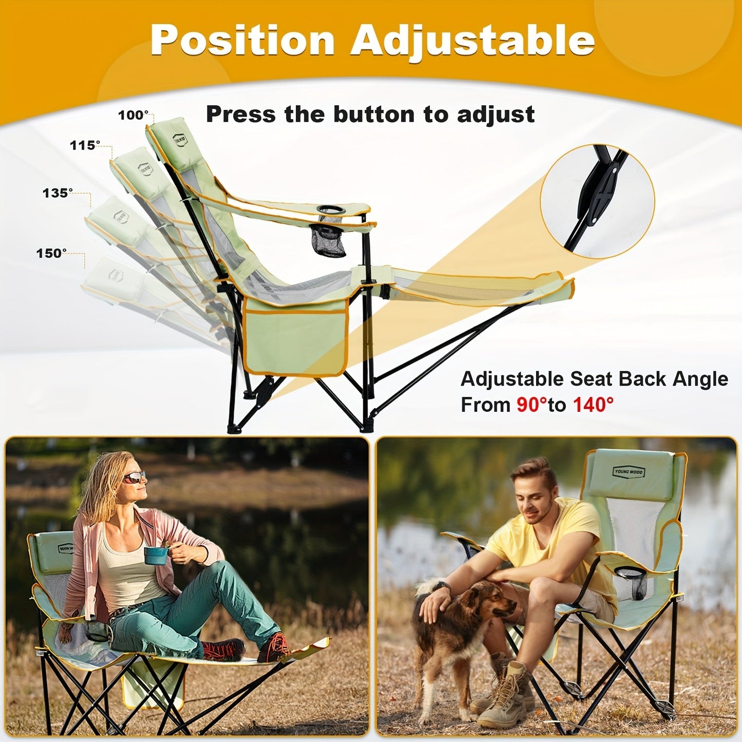 Heavy-Duty Folding Lounge Chair with Headrest