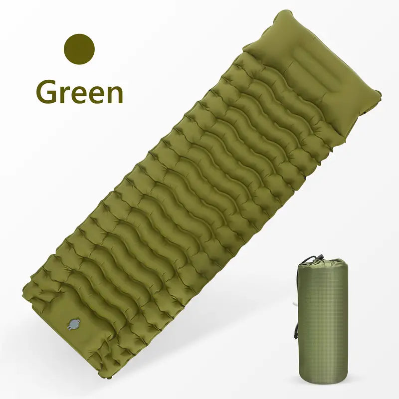 Ultimate Green Comfort Outdoor Inflatable Camping Mattress with Built-in Pillow