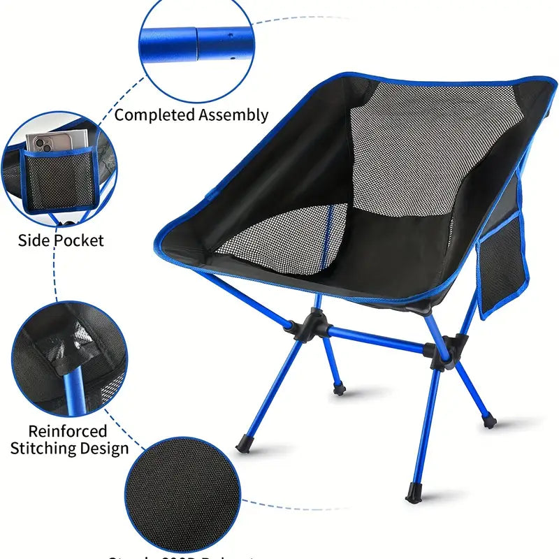 Ultralight Folding Camping Chair with Side Pocket - Sapphire