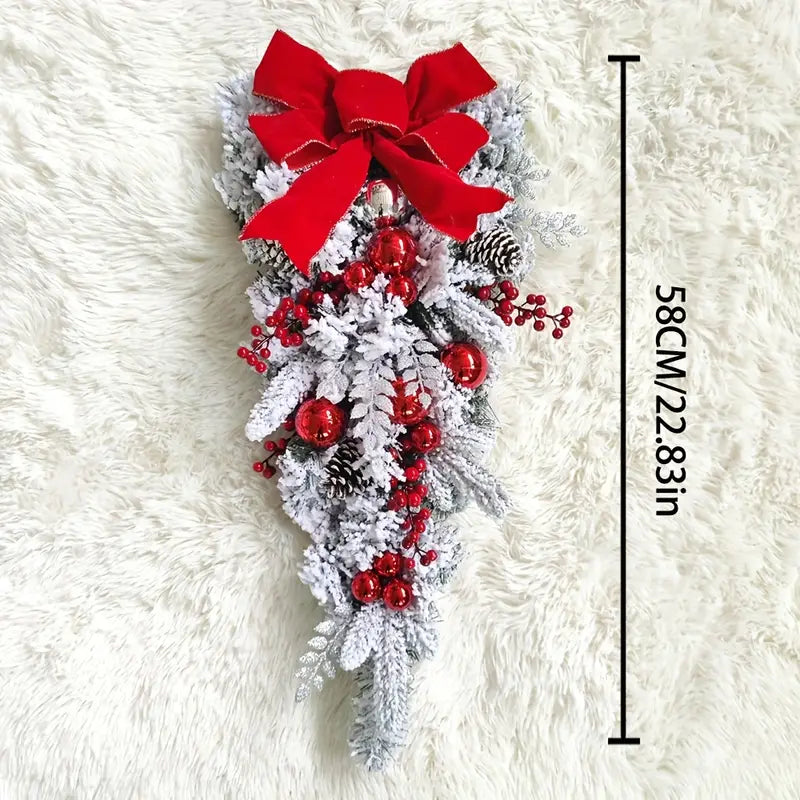 Christmas Flocking Wreath Door Hanging - Rattan Reverse Hanging Tree Decoration