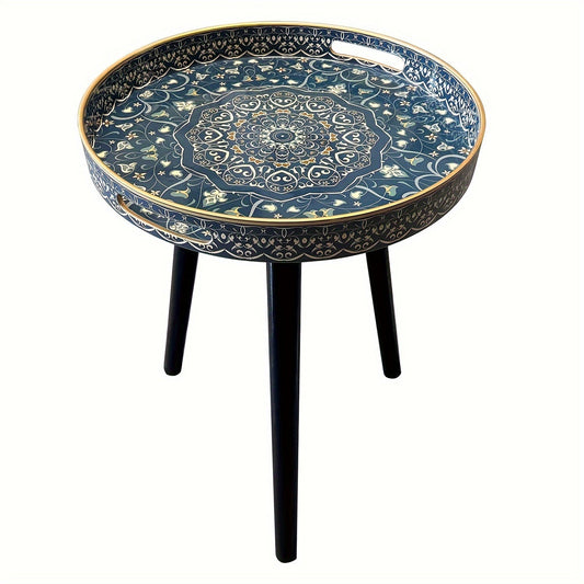 Outdoor Round Tray Table with Wooden Legs
