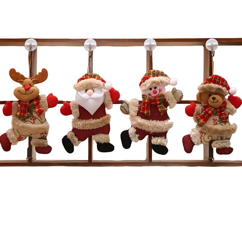 4PCS Christmas Tree Accessories: Dancing Old Man, Snowman, Deer, Bear Cloth Puppets