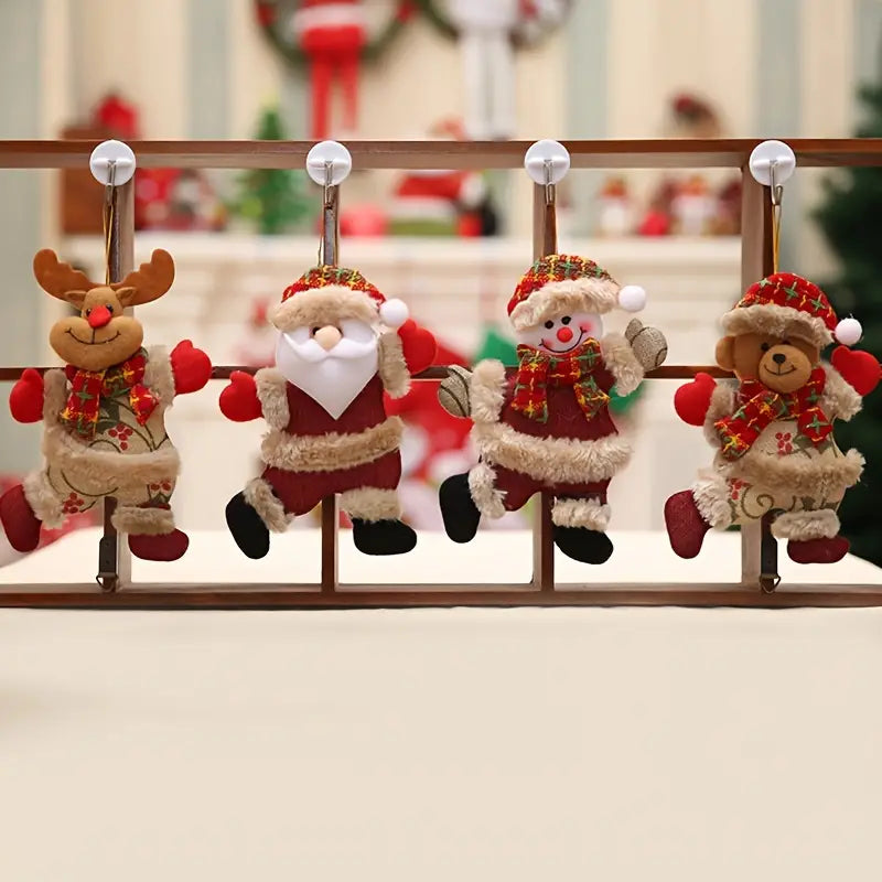 4PCS Christmas Tree Accessories: Dancing Old Man, Snowman, Deer, Bear Cloth Puppets