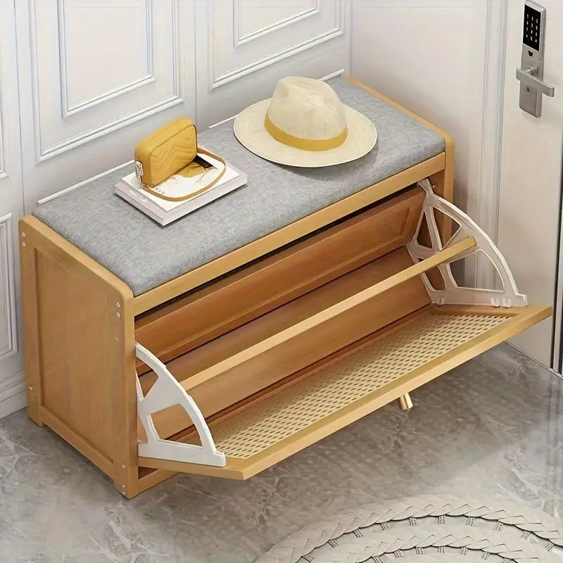 70cm Bamboo Shoe Rack Bench - Seat and Storage