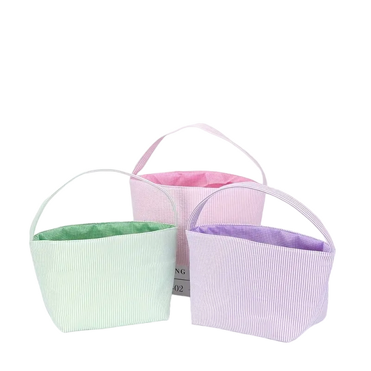 Easter Delight 3-Piece Seersucker Bunny Bag Set for Egg Hunting
