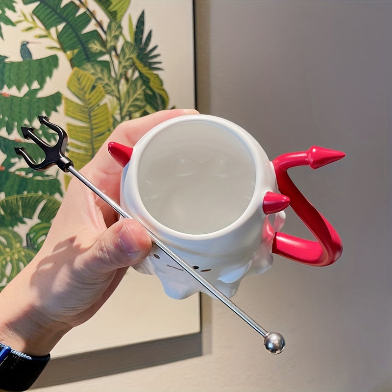 16oz Large Ceramic Halloween Devil Mug with Stirring Stick