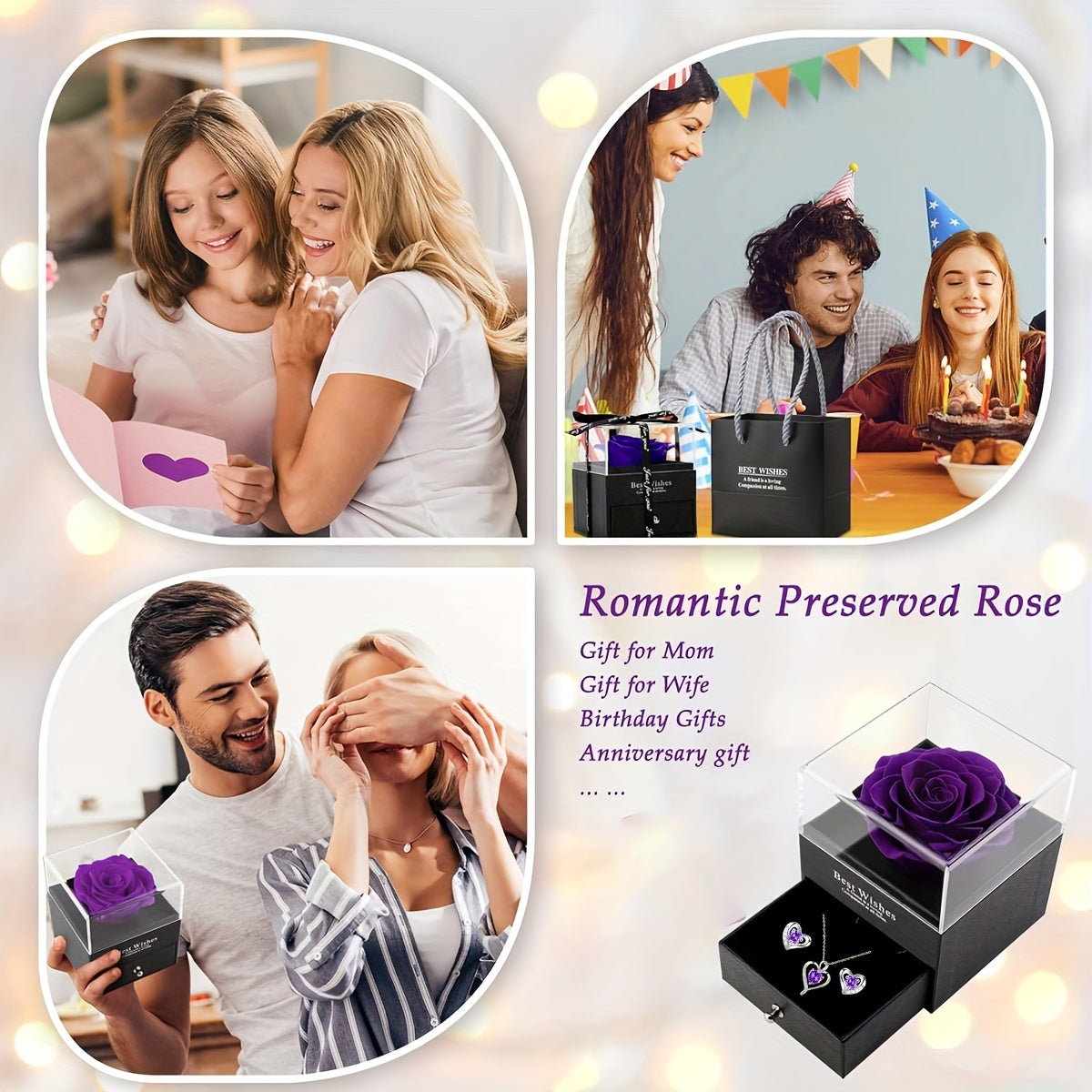 Elegant Heart-Shaped Jewelry Set with Purple Gemstones