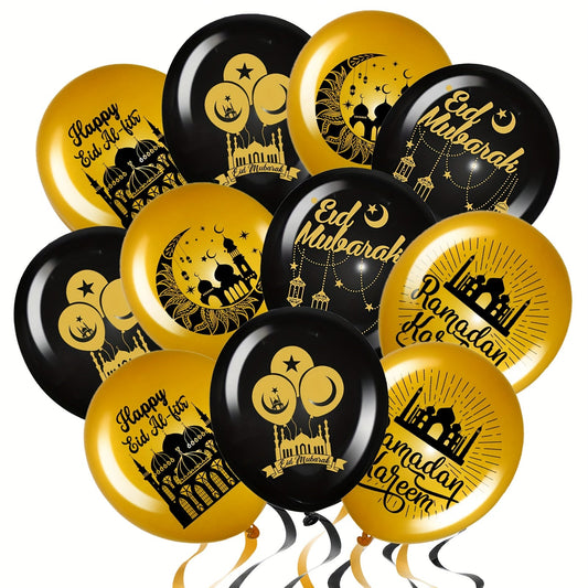 30pcs Black Gold Ramadan Mubarak Balloons