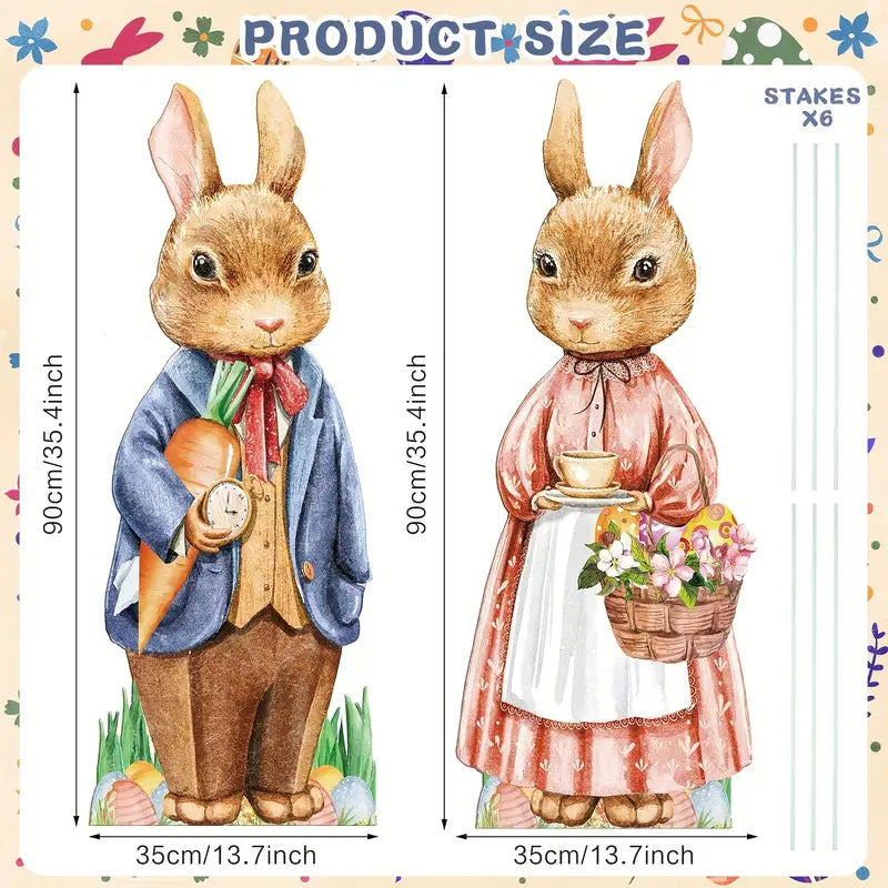 Easter Yard Signs Duo with Stakes - Whimsical 89.92cm Large Bunny Lawn Decorations (2pcs)