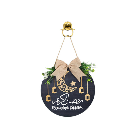 Ramadan Birch Wood Door Hanger Moon Castle Design