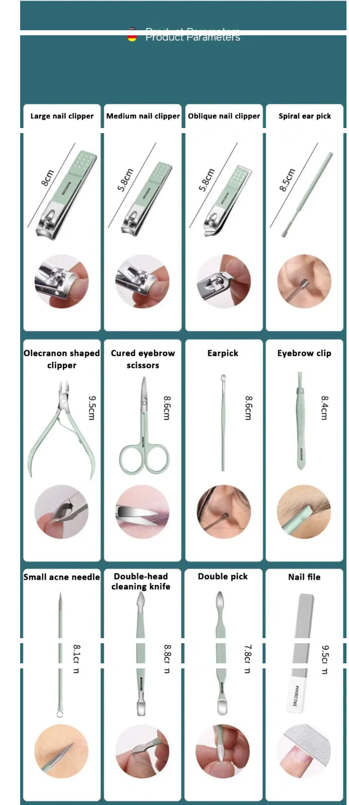 12/16 Pcs Manicure Pedicure Facial Set  With Leather Case