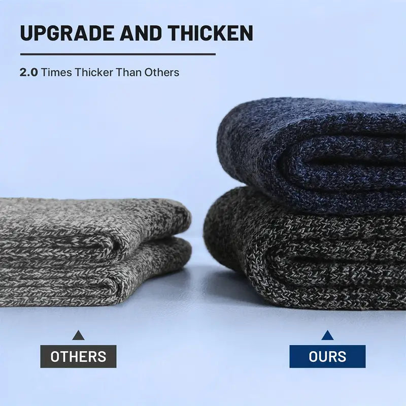 5 Pairs of Thick Solid Crew Socks for Men - Winter Essentials