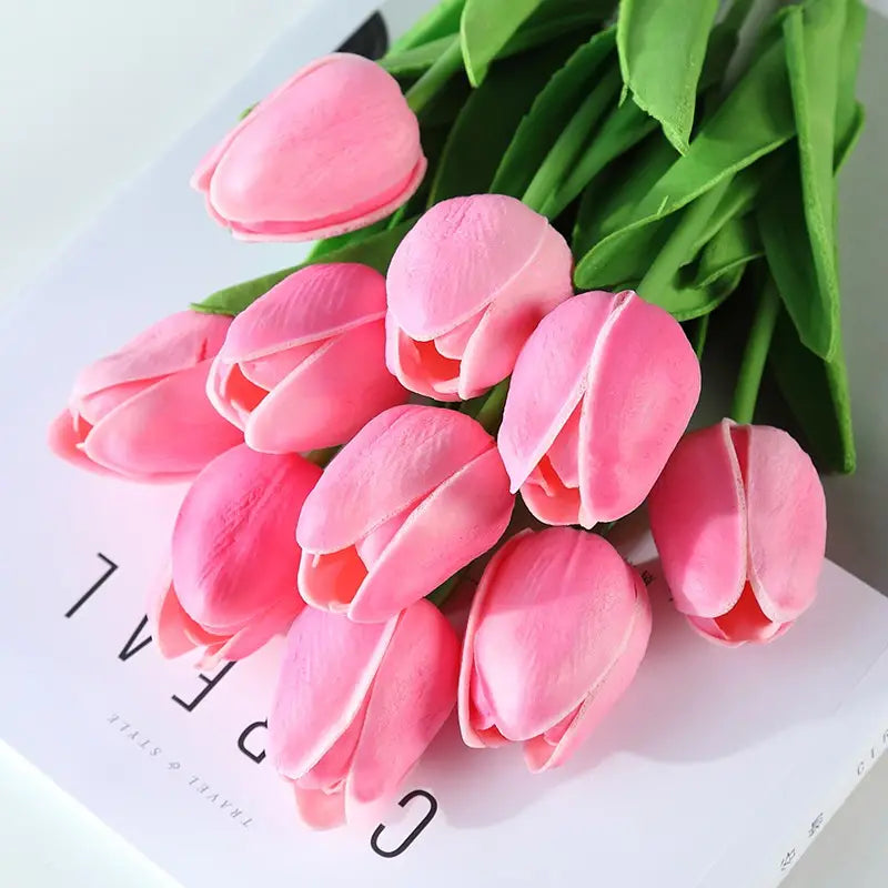 5pcs Artificial Tulip Stems: Realistic Faux Tulip Flowers(Dark Pink (5pcs))