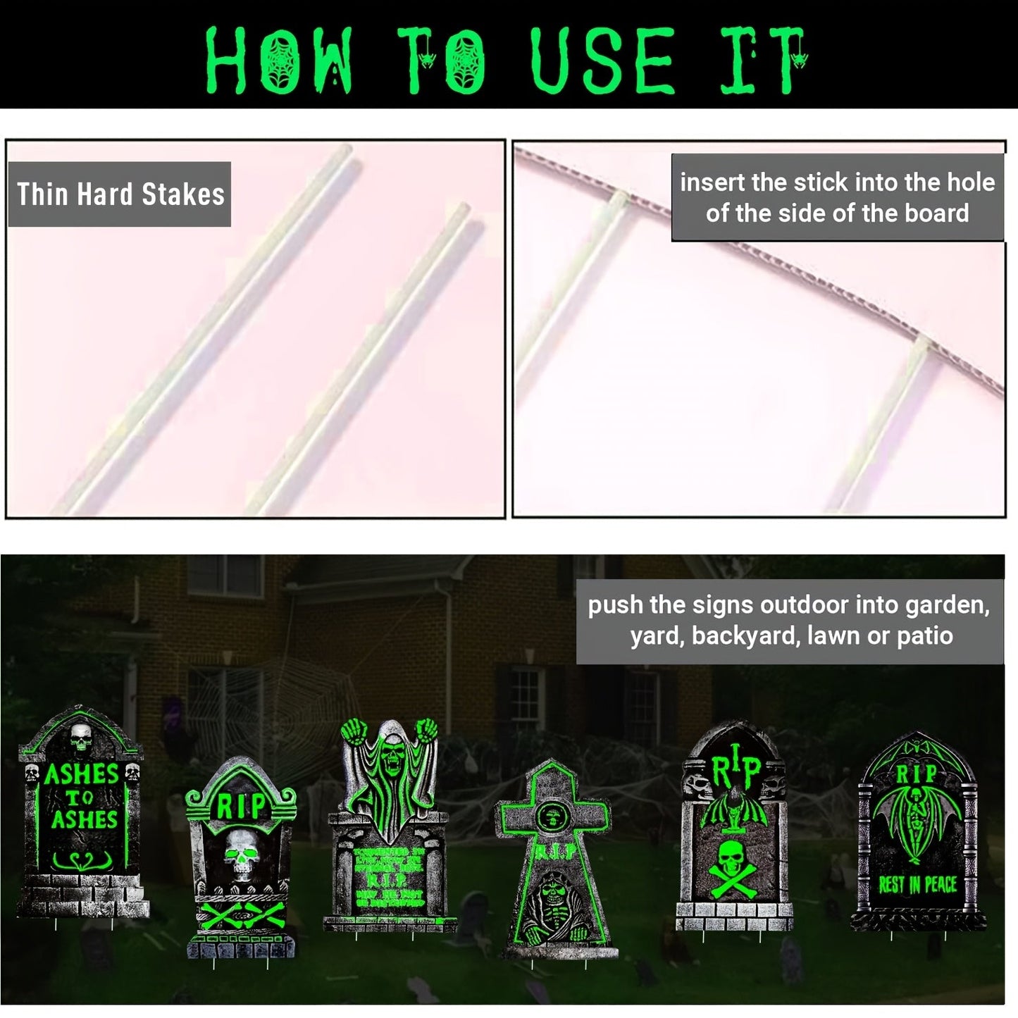 Halloween Glow Yard Signs Tombstone Set