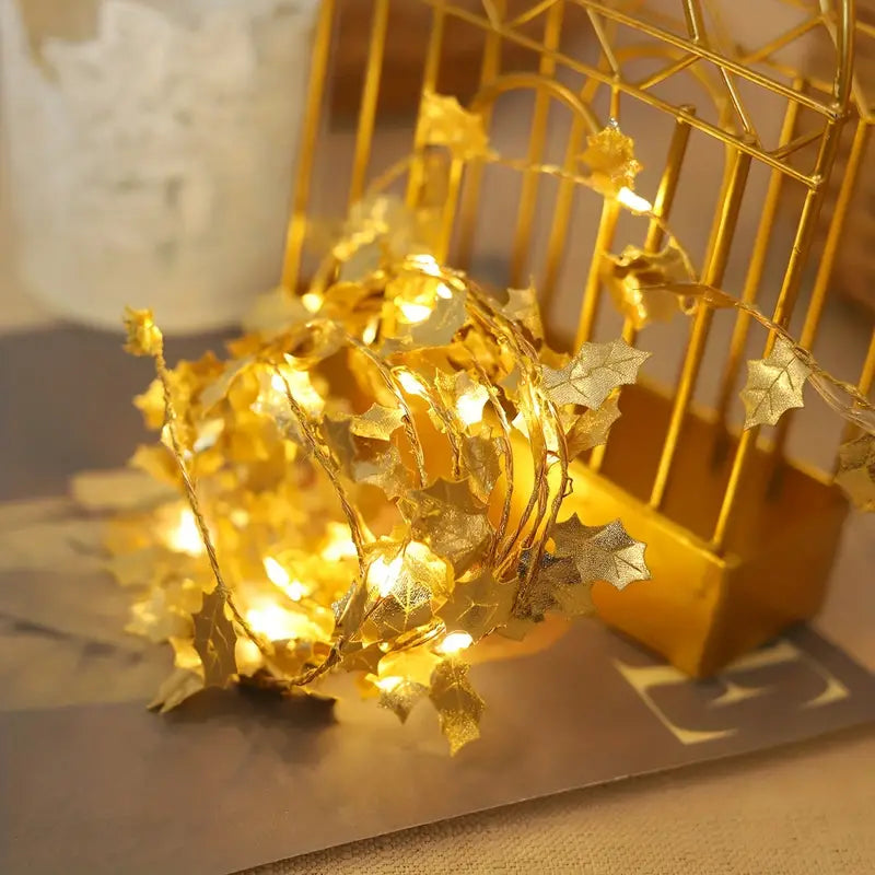 1-Pack LED Golden Leaf Fairy Lights - Firefly Starry Lights