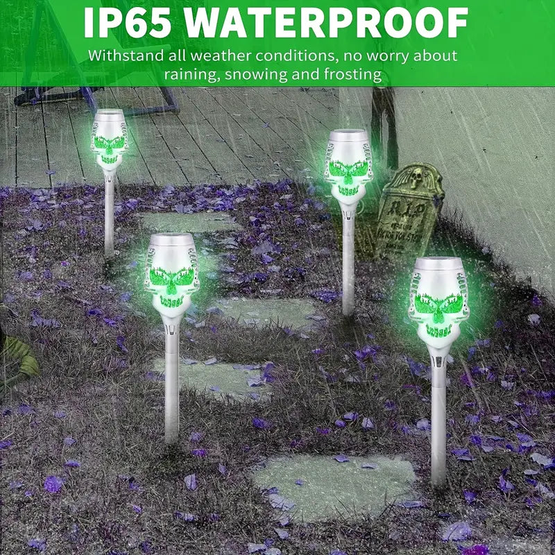 Spooky Solar Torch Set: 4-Pack Skull Lights with Flickering Flame
