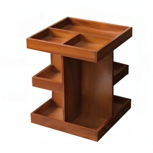 360° Rotating Wooden Cosmetic Storage Shelves - Brown Vanity Shelf