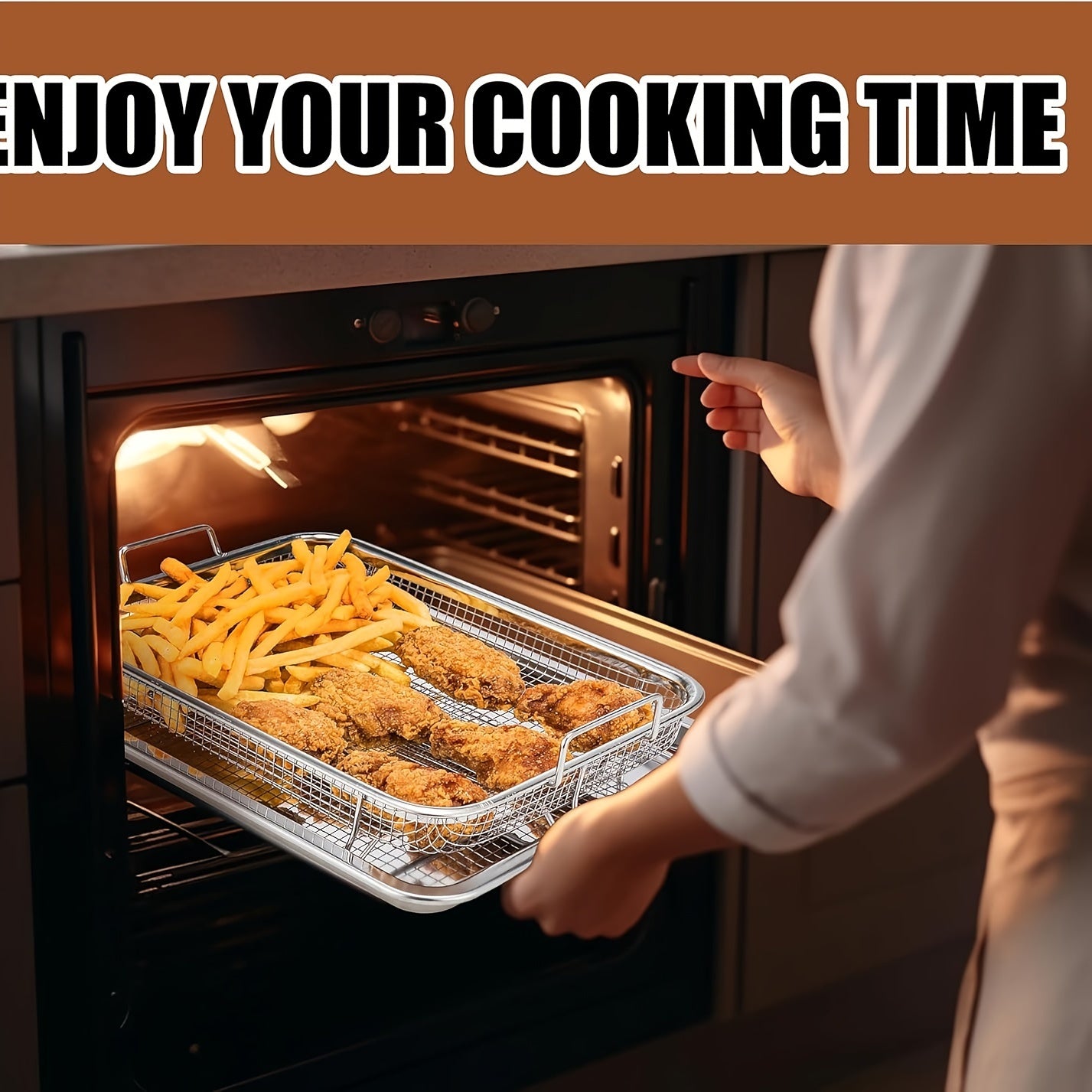 Stainless Steel Oven Grilling Basket with Double Handle