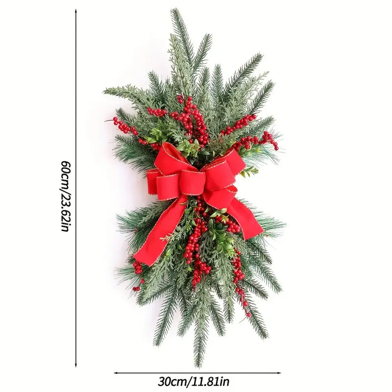 Yuletide Elegance: Rattan Garland with Festive Red Bows