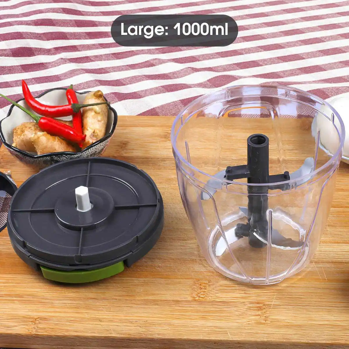 1000ml Manual Food Chopper – Hand-Pull String Vegetable Cutter