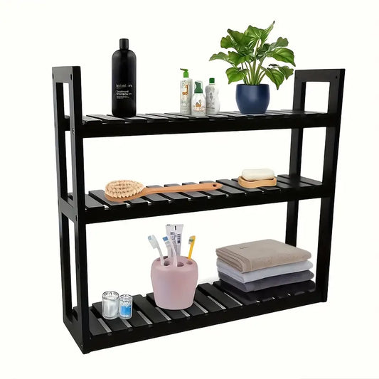Wall Mounted Storage Rack with Rod - Black