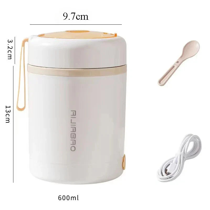 600ML USB Electric Heating Lunch Box – Portable Stainless Steel Food Warmer