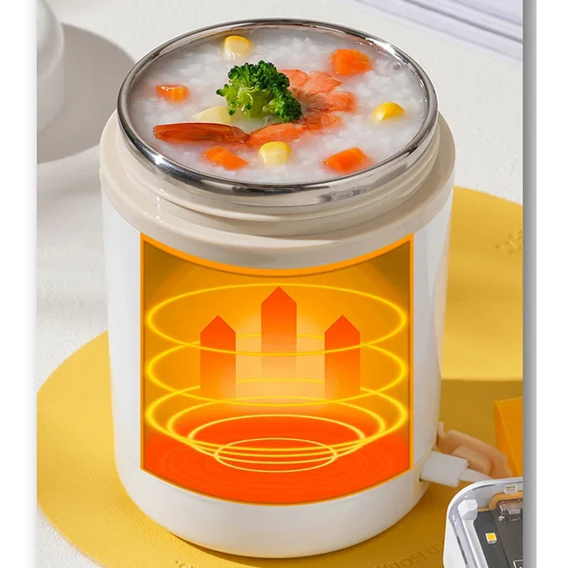 600ML USB Electric Heating Lunch Box – Portable Stainless Steel Food Warmer