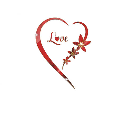 Romantic Love Heart Mirror Wall Sticker Set - Self-Adhesive Removable Acrylic(Red)