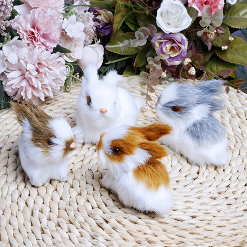 4pcs Mini Easter Simulated Rabbit Decorations Set