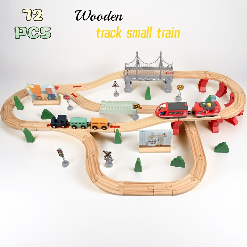 72pcs Wooden Train Set with Electric Train Toy