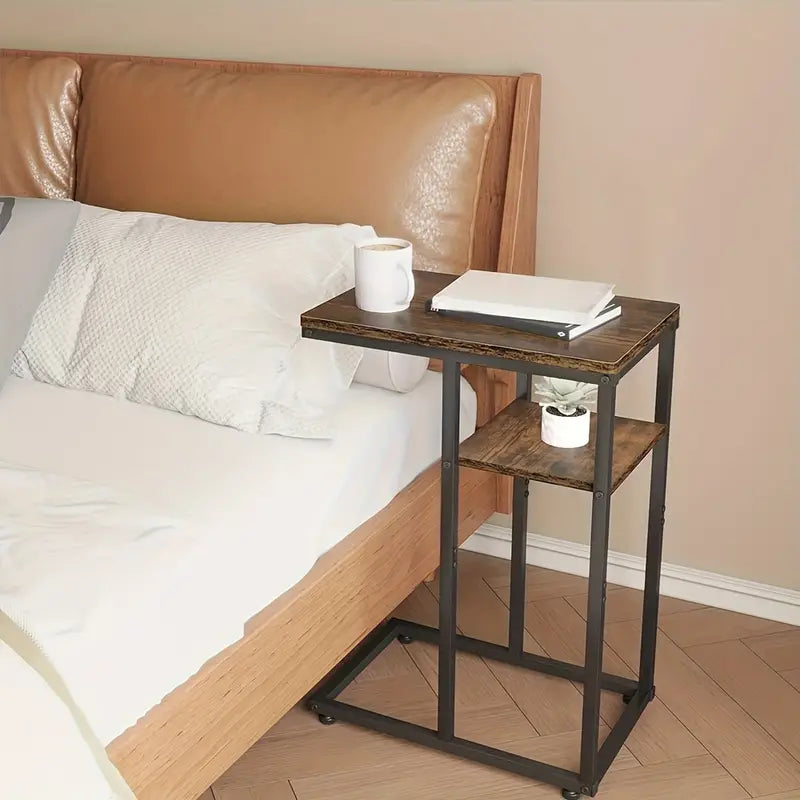 Wooden Sofa Side Table with Storage Rack - Classic Style