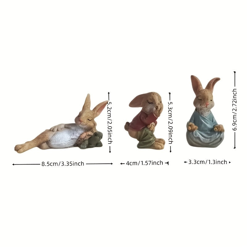 Rustic Resin Rabbit Sculpture Set for Home & Garden (3pcs)
