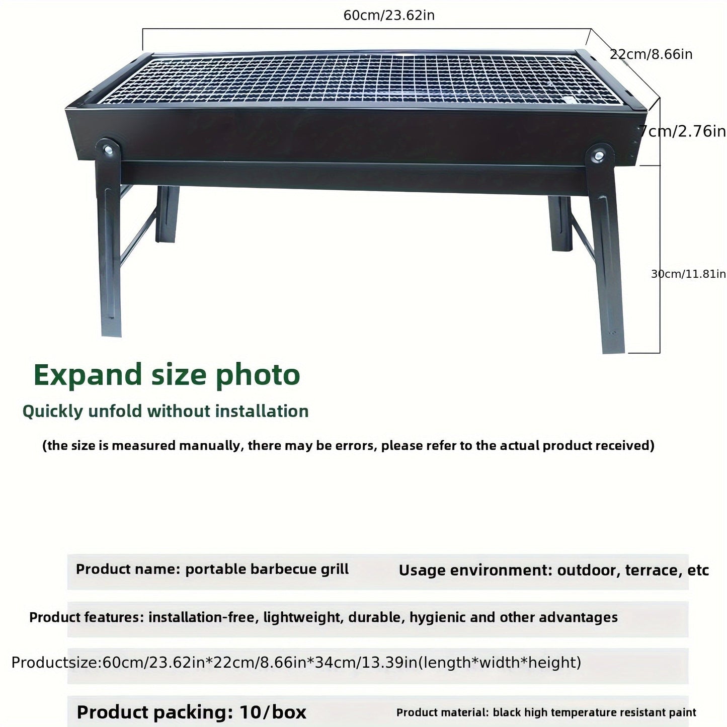 Portable Cast Iron BBQ Grill with Lid & Tools