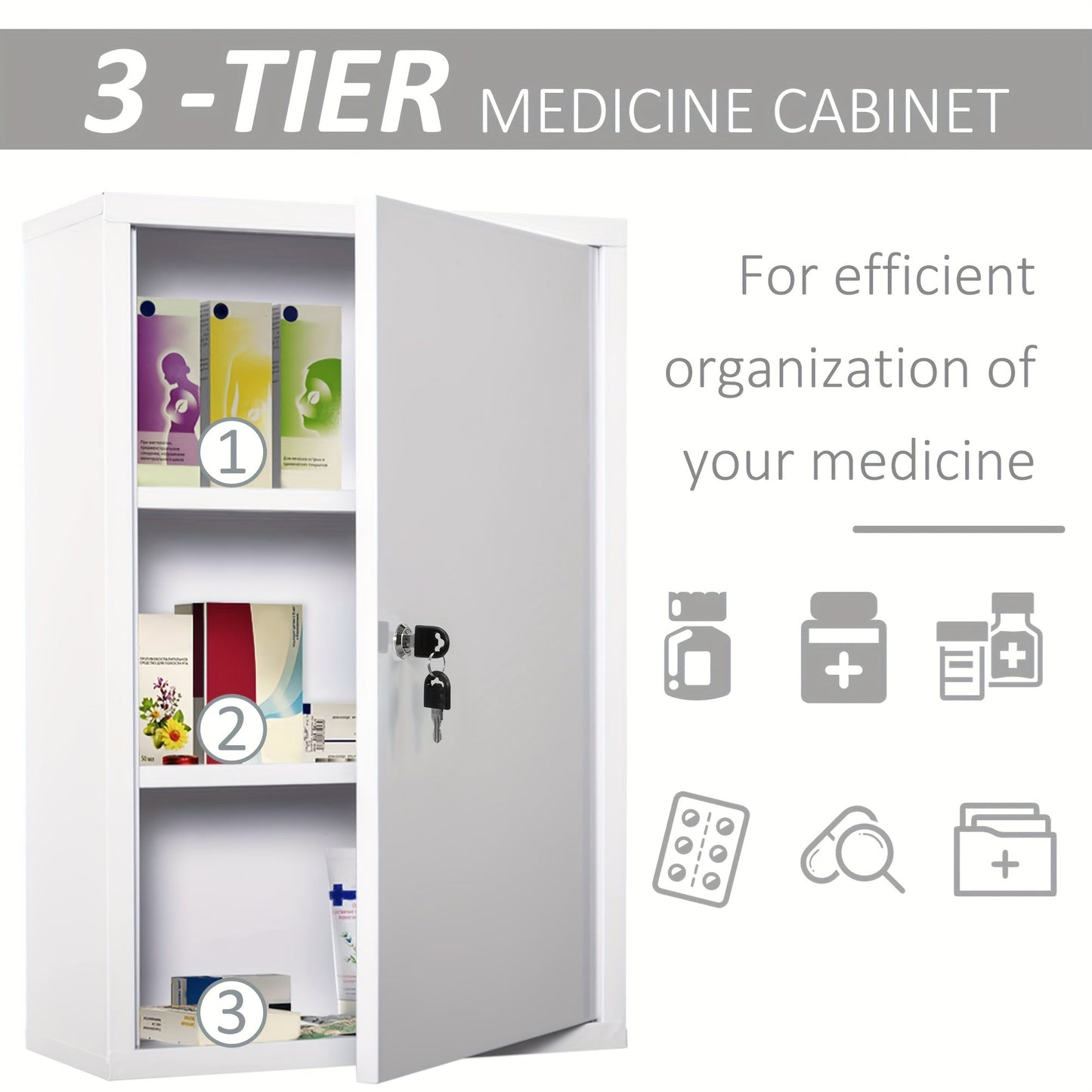 3-Tier Wall-Mounted Metal Medicine Cabinet