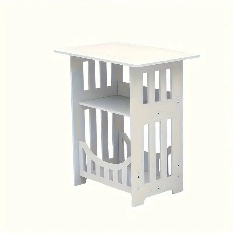 Plastic Side Table with Shelves - White