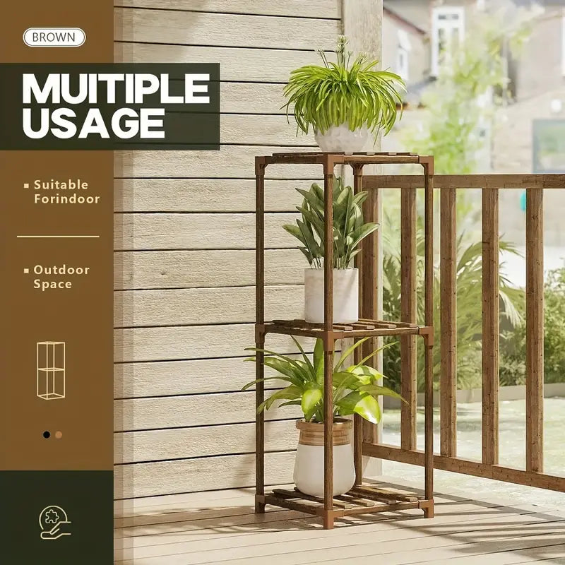 Botanical Bliss: Three-Level Timber Plant Display