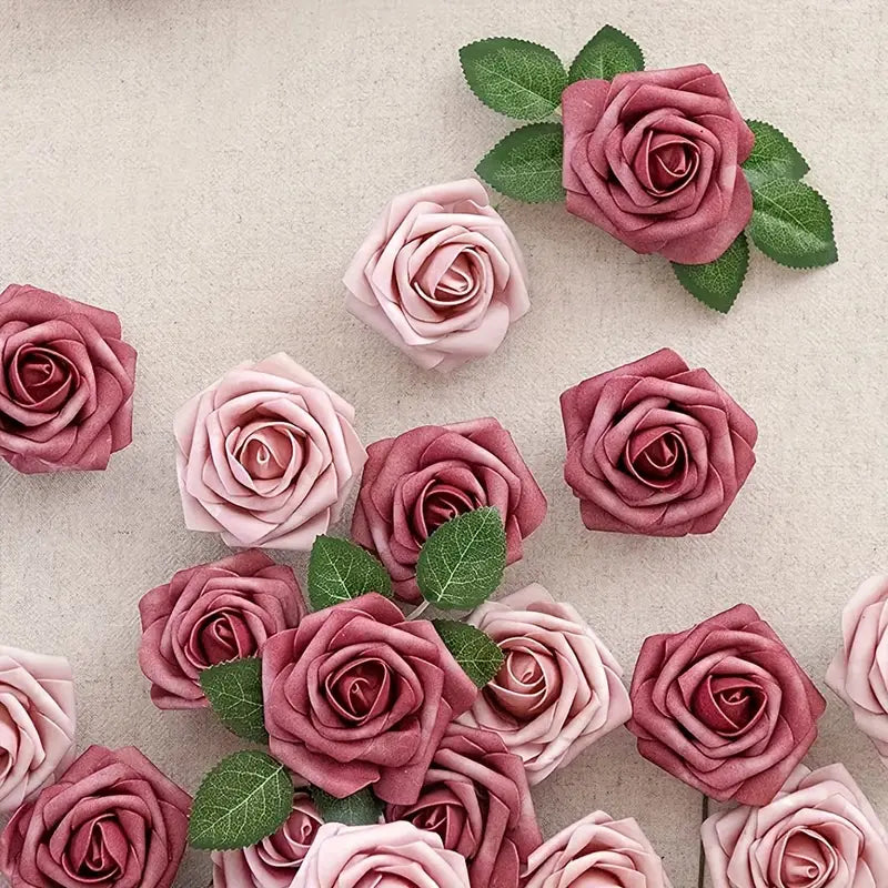 25pcs Real Touch Artificial Roses - Cinnamon Rose & Shabby Pink