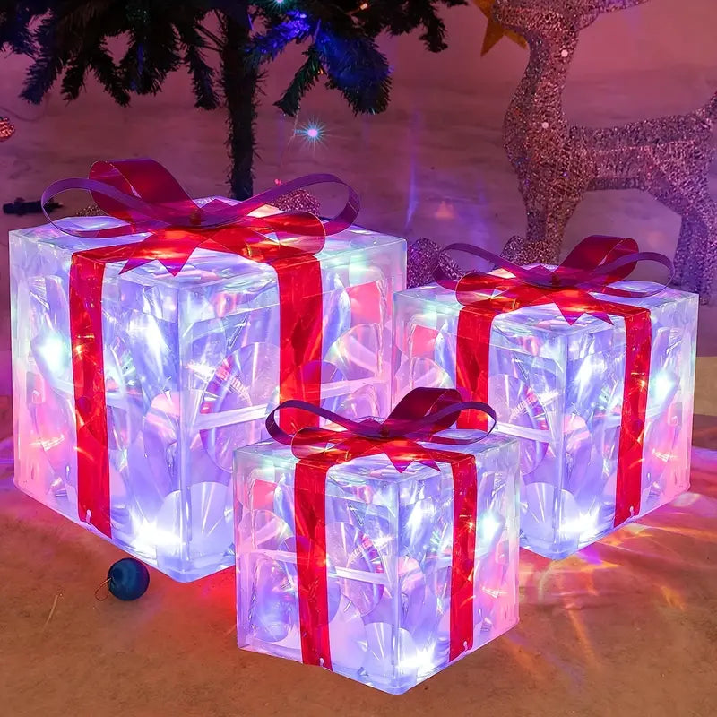 Twinkling Trio: Christmas Lighted Gift Box Set
