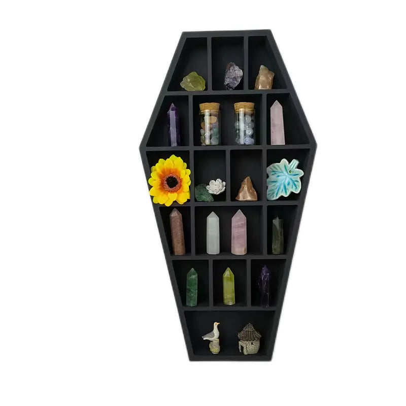 Gothic Coffin Shaped Wooden Wall Shelf - Hexagonal