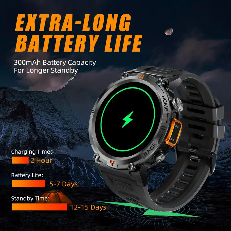 Smart Watch with Flashlight:Wireless Activity Tracker - Black/Orange
