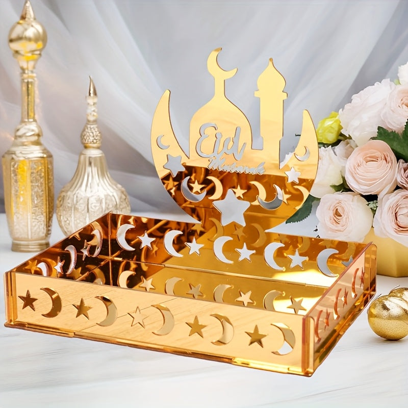 Golden Acrylic Eid Moon Star Dessert Tray