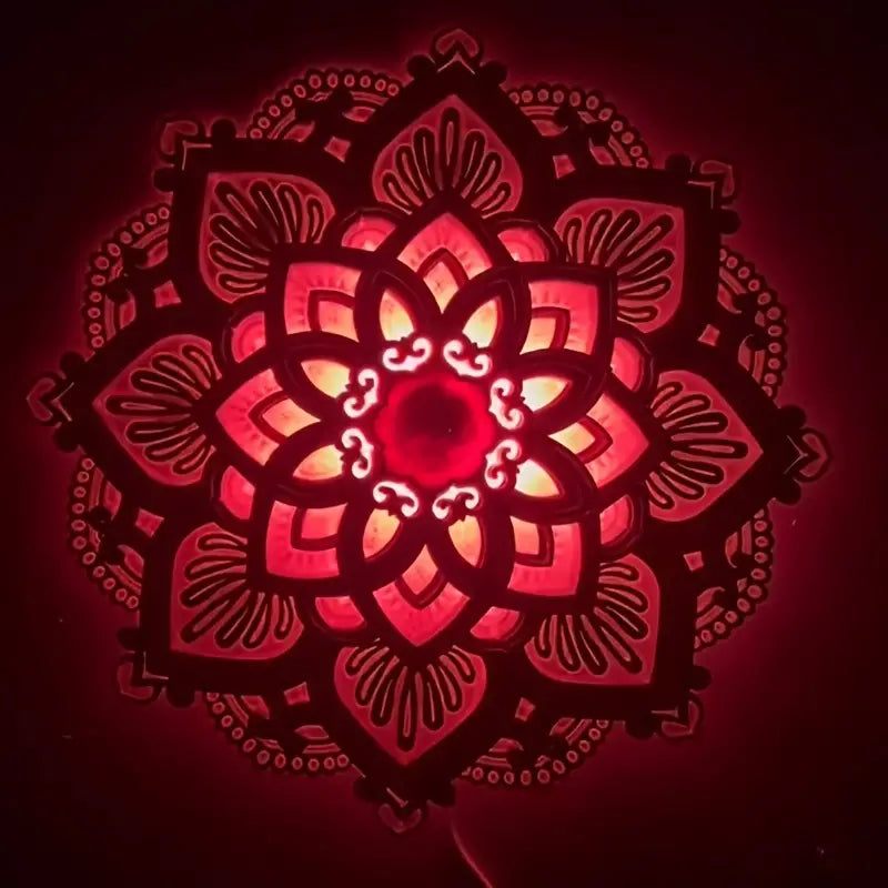 Lotus Mandala Yoga Room Night Light - LED Multi-Layer Wooden Creative Atmosphere Light
