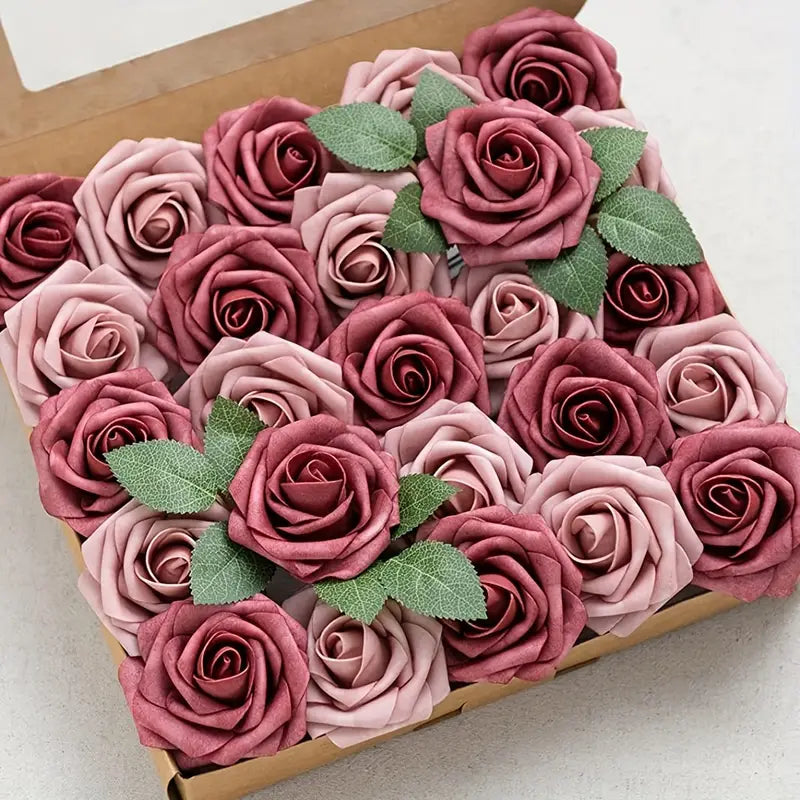25pcs Real Touch Artificial Roses - Cinnamon Rose & Shabby Pink