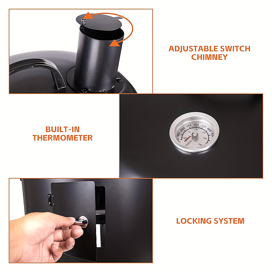 Charcoal BBQ Smoker Cast Iron Grill with Lid