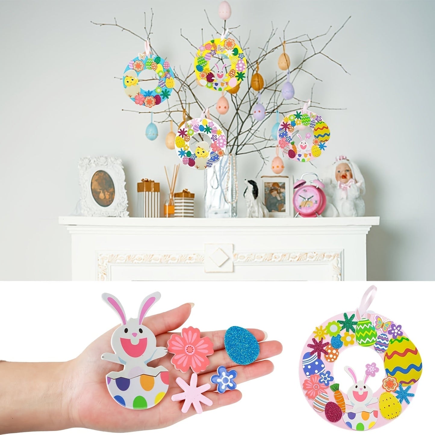 8pcs DIY Easter Wreath Craft Kit Bunny Egg Set