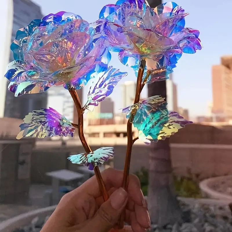 5-Piece Colorful Rose Artificial Flower Gift Set with Glass Vase